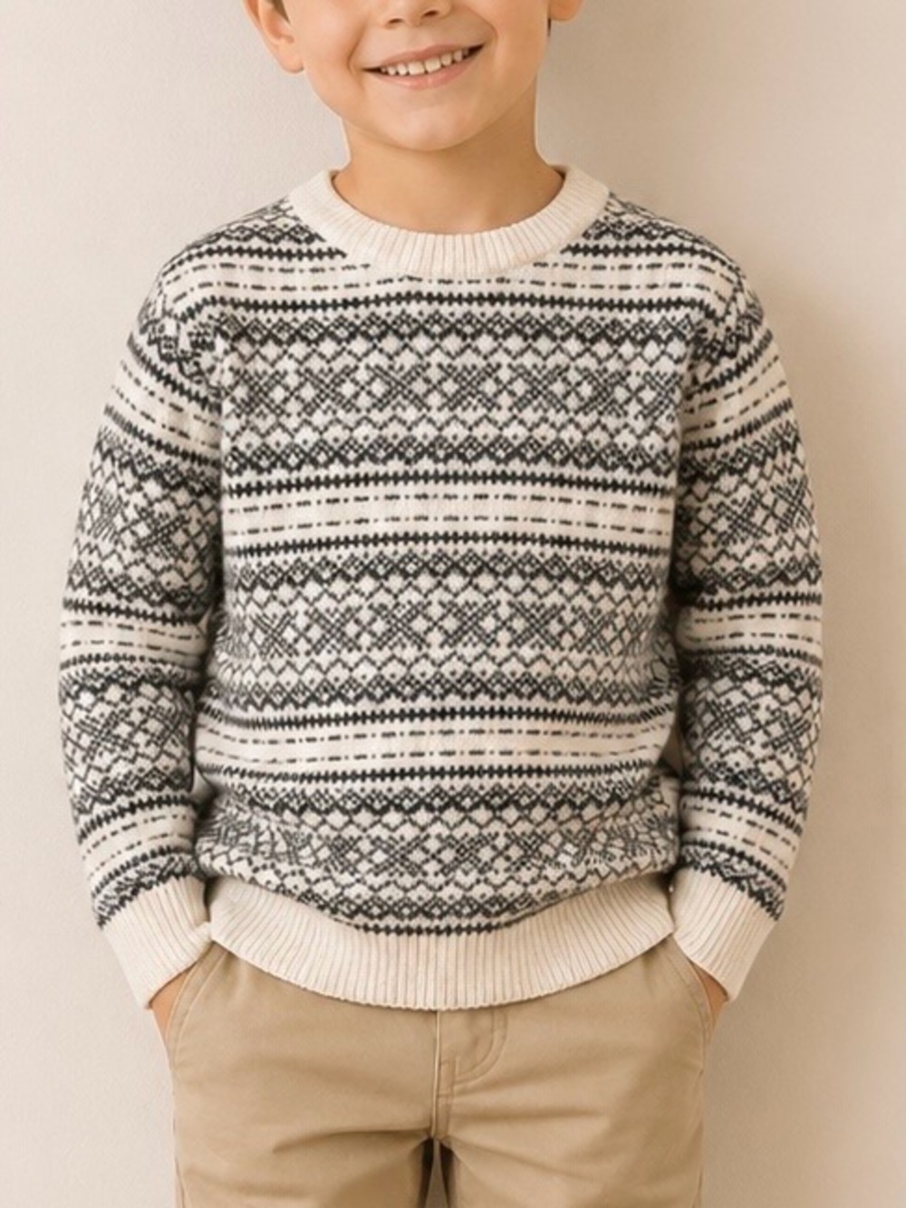 ZARA Kids Cream and Black Fair Isle Sweater Size 6-7
